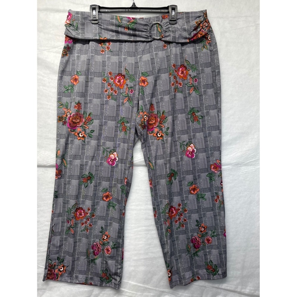 Robert Louis Gray Plaid Trousers with Pink & Orange Floral Print